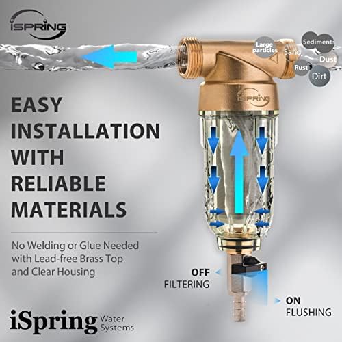 iSpring WGB32B 3-Stage Whole House Water Filtration System w/ 20-Inch Sediment and Carbon Block Filters & WSP-100 Reusable Whole House Spin Down Sediment Water Filter, 1" MNPT + 3/4" FNPT, Brass - Image 7