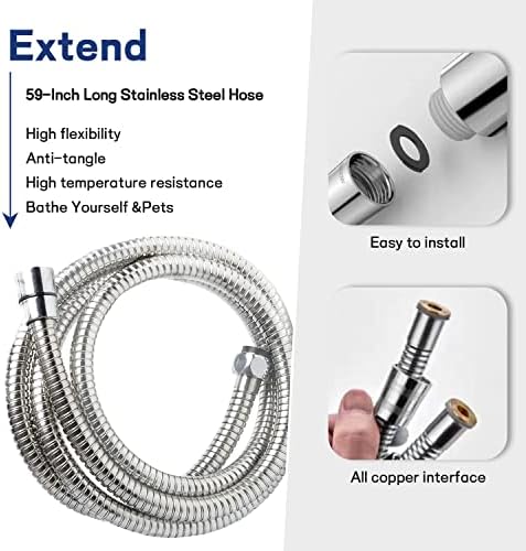 High Pressure Handheld Shower Head 11 Spray Settings, 4.85 inch Pause Switch Water Saving Shower Head, Removable High Flow Bathroom Showerhead with Long Hose and Adjustable Bracket(Chrome) - Image 6