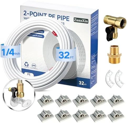 Refrigerator Water Line Kit, Ice Maker Fridge Quick Installation Kit with 32.8' Feet Tubing For Drinking Water Appliance Water Line, Solid Brass Stop Tee And Valve, 1/4" Fittings by ZuanXin