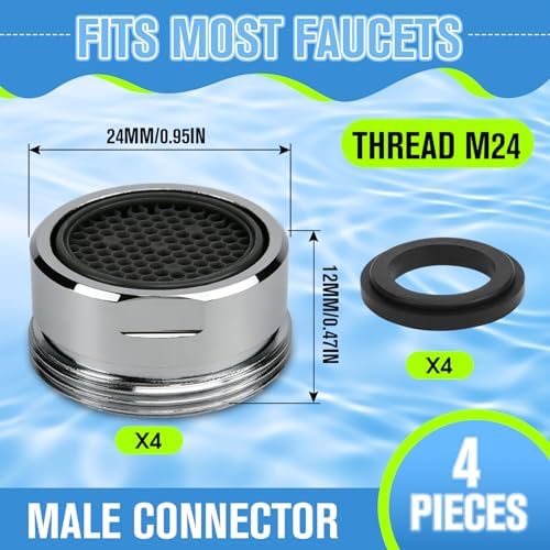 4Pcs Faucet Aerator Replacement, 15/16" 24mm Honeycomb Anti-Splash High Flow Water Saving Sink Aerators M24 Male Thread, Universal Bathroom Kitchen Faucet Parts - Image 2
