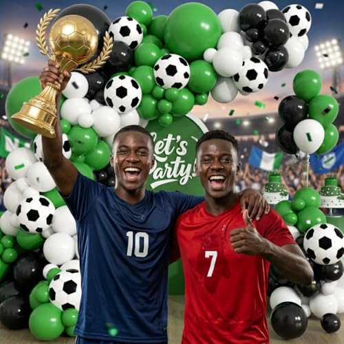 181Pcs Soccer Balloon Garland Arch Kit -Green White Black Soccer Party Decorations 18 12 10 5 Different Sizes Latex Party Balloons for Birthday World Football Boys Sports Theme Decorations 86 - Image 5