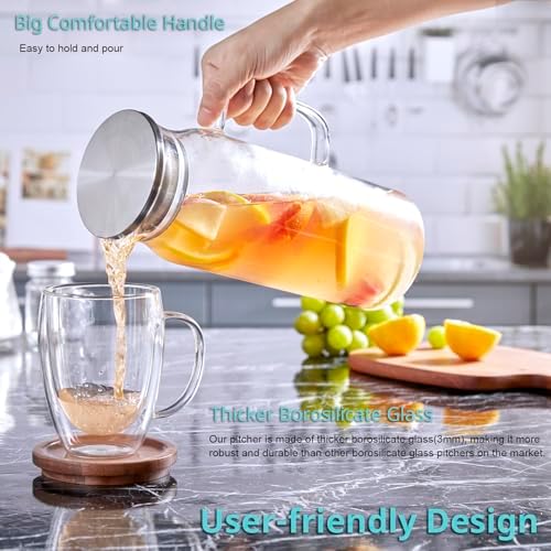 Bivvclaz 1.6 Liter 54 oz Glass Pitcher with Lid and Handle, Glass Carafe Water Pitcher for Hot/Cold Water, Iced Tea, Drinks, Coffee, Juice and Homemade Beverage - Image 3