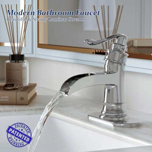 BWE Brass Chrome Waterfall Bathroom Faucet for Modern Powder Room - Image 2