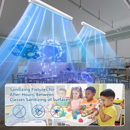 30W UV Sanitizer Light, Powerful UVC Lamp with Steel Suspension Wires, UV Sanitiztion Linear Light for Large Spaces-School, Factory, Hospital, Ozone-Free UVC Linear Batten 253.7nm, T8 G13 35.43 in - Image 3