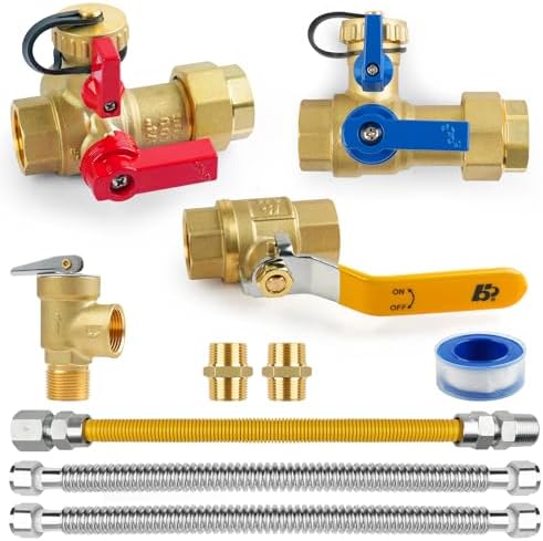 3/4 Inch Tankless Water Heater Valve Kit with Pressure Relief Valve and Ball Valve,Clean Brass & NPT Thread by BHVALCON