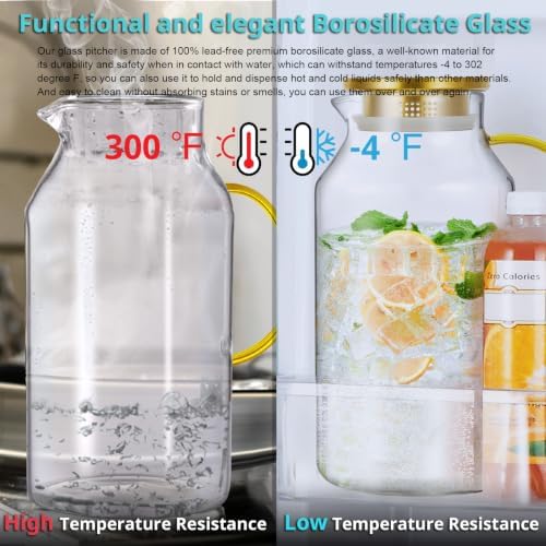 Bivvclaz 1 Gallon Gold Glass Pitcher with Lid and Handle, Water Pitcher for Fridge, Glass Carafe for Hot/Cold Water, Large Iced Tea Jug for Coffee, Juice and Homemade Beverage - Image 5
