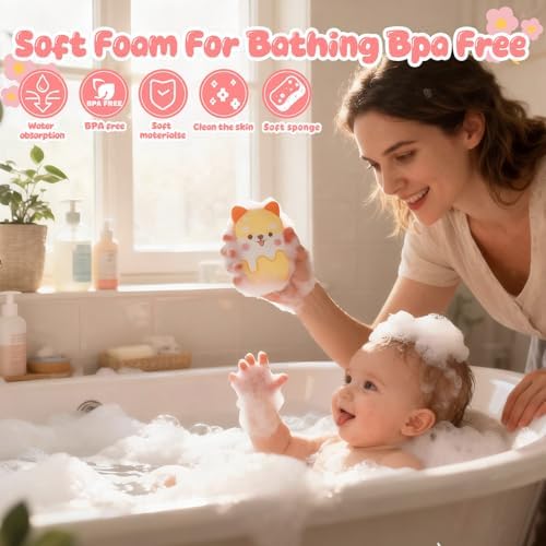 Baby and Kids Bath Loofah Sponge, Soft and Absorbent Toddler Exfoliating Body Scrubber Shower Loofa Sponge,Cute Pattern Design for Kids Baby Women Boys and Girl, 3 Pack (Bear/Dog/Chick) - Image 2