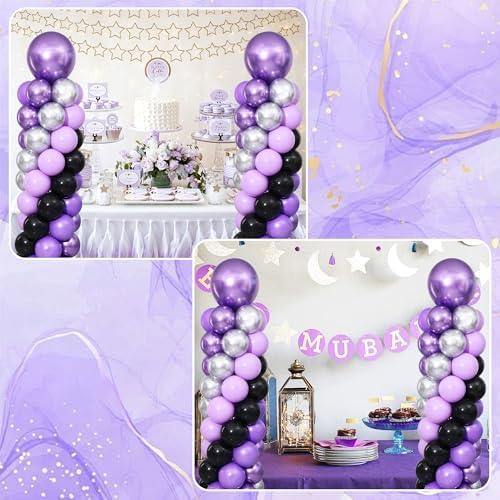 Purple and Black Silver Balloon Column Stand Kit Set of 2 for Floor - Image 2
