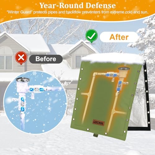 RICHIE 3-Way Opening Backflow Preventer Cover (5°F) Heavy-Duty 5-Layer Insulated Enclosure, All-Weather Protection for Outdoor Pipe, Irrigation Sprinkler Valve, Well Water Pump, 24" Wx24 H Green - Image 4