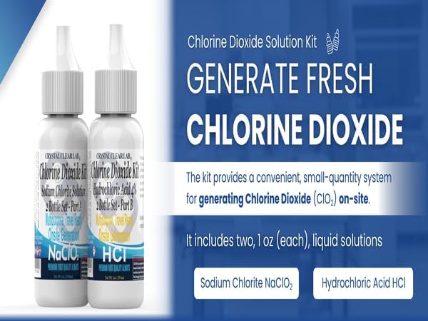 Crystal Clear Lab Chlorine Dioxide 2oz Pure Solution 4 Glass Bottle Kit - Image 3