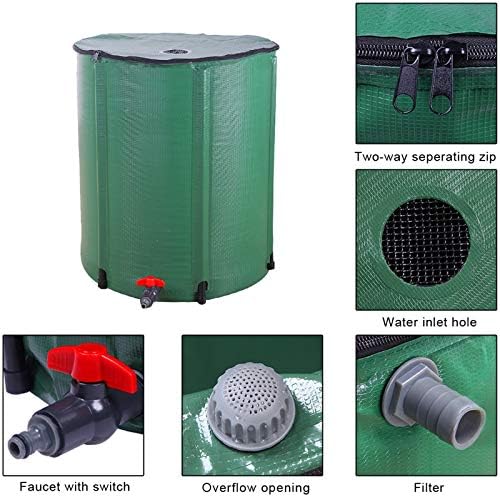 Outvita 50 Gallon Collapsible Rain Barrel, Rainwater Collection System, Portable Foldable Garden Water Storage Tank, Water Catcher with Filter Overflow Kit Faucet Green - Image 3