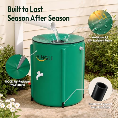 VINGLI 50 Gallon Collapsible Rain Barrel, Portable Water Storage Tank, Rainwater Collection System Downspout, Water Catcher Container with Filter Spigot Overflow Kit - Image 2
