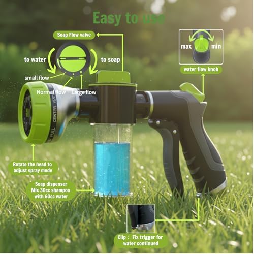 Dog Shower Attachment Water Hose Nozzle Sprayer Set with Metal 3-Way Shower Diverter & 6FT Shower Hose, 10 Spray Modes,with Soap Dispenser,Suitable for Indoor Outdoor Dog Washing - Image 5