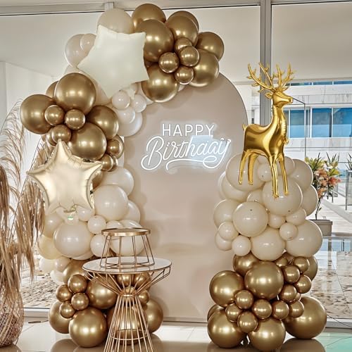 121PCS Christmas Balloon Garland Arch Kit, Pearl Sand White and Gold Balloons with Star Reindeer Mylar Foil Balloon for Holiday Xmas Party Wedding Anniversary Prom New Years Eve Decorations - Image 5