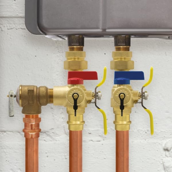 Webstone, a brand of NIBCO E-X-P E2 Tankless Water Heater Service Valve Kit, Hot & Cold, Full Port, Hi-Flow Hose Drains, Pressure Relief Valve Outlet, Adjustable Packing Glands, 3/4 in - Image 2