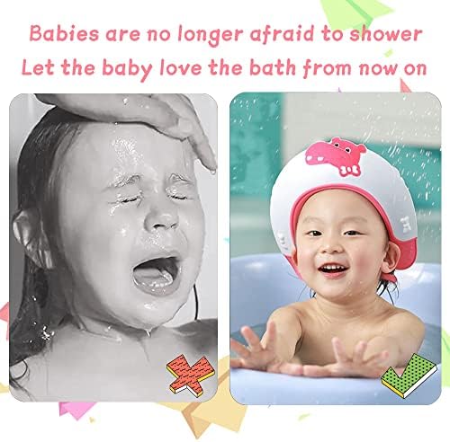 Baby Shower Cap Shield, Shower Cap for Kids, Visor Hat for Eye and Ear Protection for 0-9 Years Old Children,Cute Dinosaur/Crocodile/Hippo shape Makes the Baby Bath More Fun (Hippo, Red) - Image 4