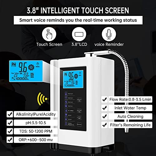 Water Ionizer, Water Purifier Machine PH 3.5-10.5 Alkaline Acid Water Machine,Up to -500mV ORP, 8000 Liters Per Filter,7 Water Settings,Auto-Cleaning,Intelligent Voice - Image 6