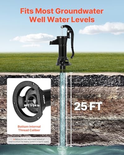 VEVOR Well Hand Pitcher Pump, 25 ft Maximum Lift, Antique Cast Iron Manual Hand Water Pump, NPT 1-1/4 in Connection, Easy Installation, Old Fashioned for Outdoor Garden, Pond, Backyard, Farm, Black - Image 2
