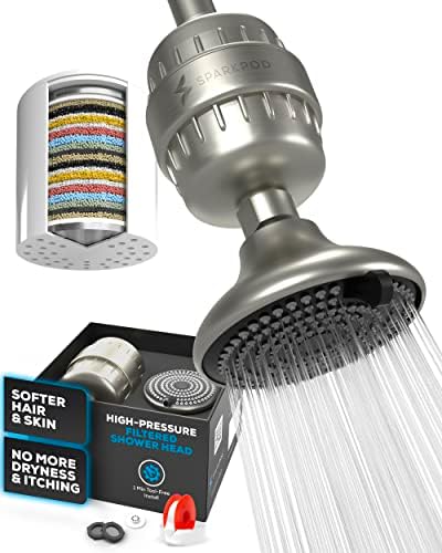 SparkPod Filtered Shower Head Set for Hair & Skin, 3 Spray Settings, Round by SparkPod