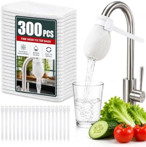 300PCS Faucet Filter Bags with 30 Reusable Hook-and-Loop Straps, Fine Mesh Universal Sink Faucet Filter Sleeves for Rust, Sand, Sediment & Splash Reduction, Kitchen Bathroom Use by BUXUNA