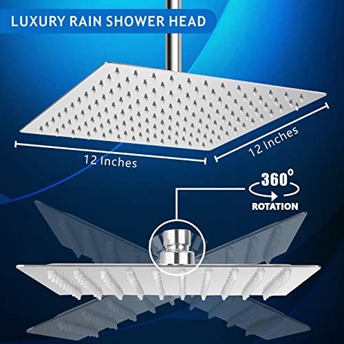 Voolan Rain Shower Head - High Flow Large Rainfall Shower Heads Made of Stainless Steel - Waterfall Bathroom Square Showerhead - Ceiling or Wall Mount (12" Chrome) - Image 5