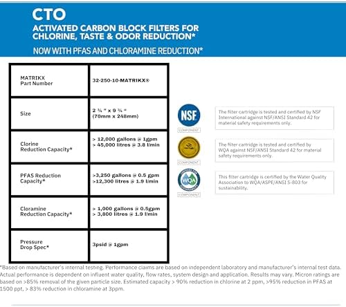 Matrikx 10 inch CTO Carbon Block Filter now with Chloramine Reduction, 2.5 inch x 10 inch, 32-250-10-MATRIKX, Gray - Image 4