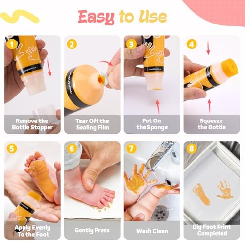 Baby Hand and Footprint Paint, Sponge Head, Baby Safe Paint, Warm-Yellow - Image 4