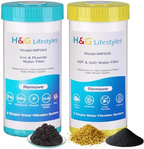 H&G Lifestyles Whole House Iron Filter for Well Water,GAC KDF Water Filer Cartridge,Reduce Iron Manganese Fluoride, Chlorine Odor Heavy Metal Lead, Replacement for Any 10" x 4.5" Water Filter System by HGLifestyles