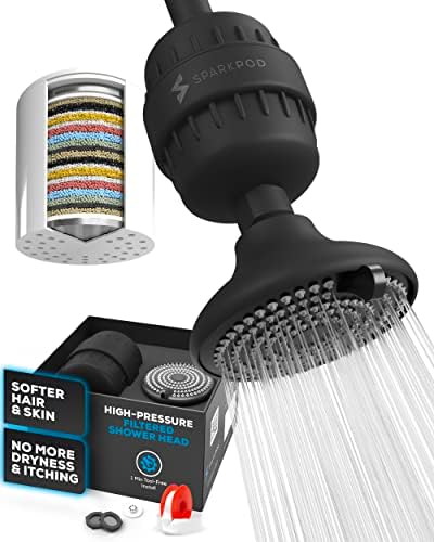 SparkPod Filtered Shower Head Set for Hair & Skin, 3 Spray Settings, Round by SparkPod