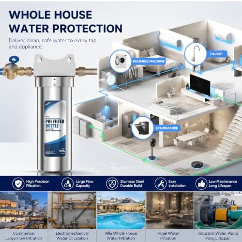 Whole House Water Filter Housing, 304 Stainless Steel, Fits Standard 10" x 2.5" Sediment Filters, 3/4" Brass Port Pre-Filter System for Well & City Water, Includes Wrench and 1 PP Sediment Filter - Image 7