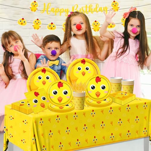 Chicken Farm Tableware Decoration, 142pcs Yellow Chick Theme Birthday Plates and Napkins Supplies - Image 4