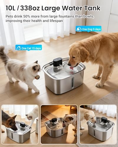 Smart Pet Water Fountain, 10L/338Oz Stainless Steel Cat Water Fountain with APP Monitoring, Automatic Dog Water Bowl Dispenser for Large Dogs Cats Mutil-Pets, Indoor and Outdoor - Image 4