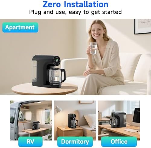 Ecoviva Countertop Reverse Osmosis Water Filter, 6 Stage RO Water Filtration System with 44 oz Glass Carafe, No Installation Water Purifier, 3:1 Pure to Drain, Black - Image 5