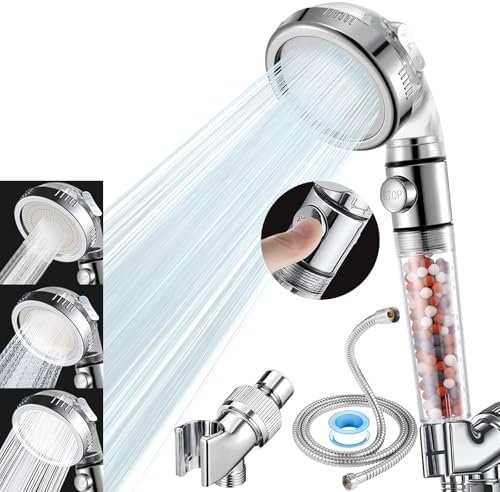 Vacto High Pressure Handheld Shower Head with Filter, Shower Head Kits with Hose and Bracket, Hard Water Softener Water Purifying Filtered Showerheads with Filter Beads by Vacto