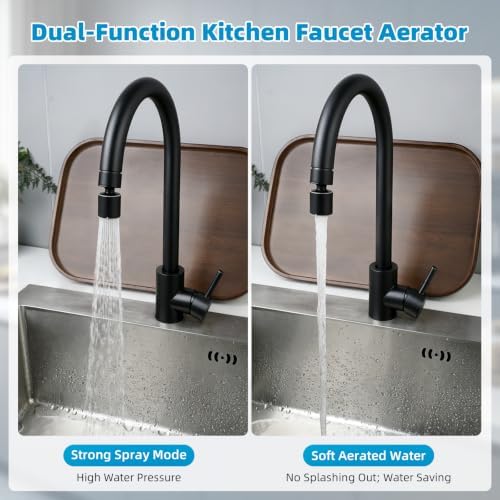 Hibbent cUPC Certified 2-function 360° Swivel Sink Aerator, Matte Black - Image 2