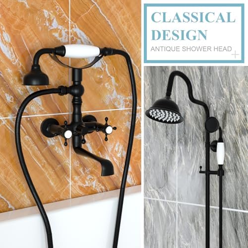 HOMEDEC Vintage Handheld Shower Head with 59" Flexible Hose, Black - Image 2