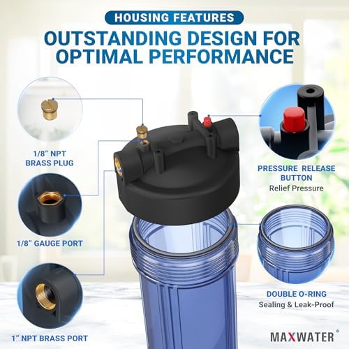Max Water Whole House Water Filter Housing, Fits 20" x4.5" Big Filter Blue Pre-Filtration System for Well and City Water, 1 inch NPT Ports with Wrench and Bracket (Clear Housing) - Image 3