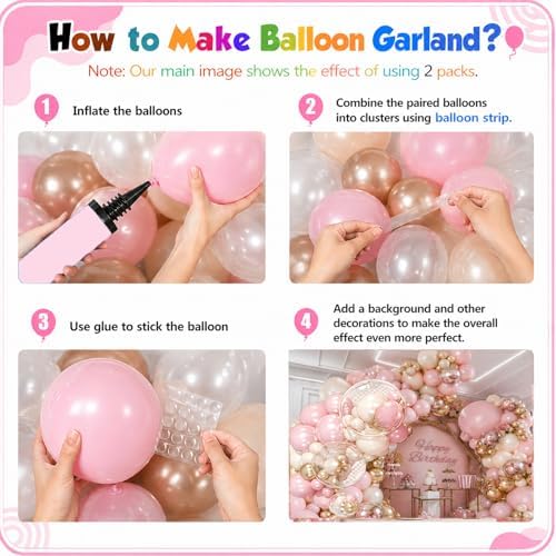 Dusty Pink Balloon Garland Arch Kit Double Stuffed Pearl White Gold - Image 2