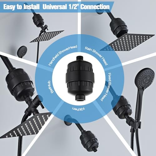 20 Stage Shower Filter for Hard Water - 2 Pack High Output Showerhead Water Filter Set with 2 Replacement Cartridges, Removes Chlorine & Heavy Metals, Fits Any Standard Shower Head Matte Black - Image 4