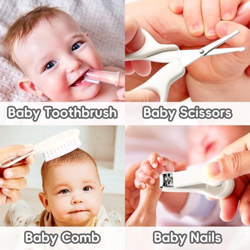 Baby Grooming Kit, Infant Safety Care Set with Hair Brush Comb Nail Clipper Nasal Aspirator,Baby Essentials Kit for Newborn Girls Boys (Grey White) - Image 5