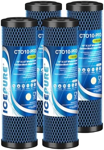 ICEPURE 1 Micron 10" x 2.5" Whole House PFOA/PFOS Carbon Water Filter Cartridge Replacement for DuPont WFPFC8002, WFPFC9001, SCWH-5, WHCF-WHWC, FXWTC, CBC-10, RO Unit, Pack of 4 by ICEPURE