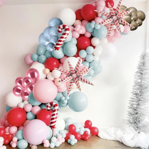 Christmas Balloon Garland Arch Kit, 121PCS Red Blue Pink Latex Balloons with Candy Cane Star Mylar Foil Balloon Set for Girls Xmas Birthday Winter Wonderland Baby Shower New Year Party Decorations - Image 6