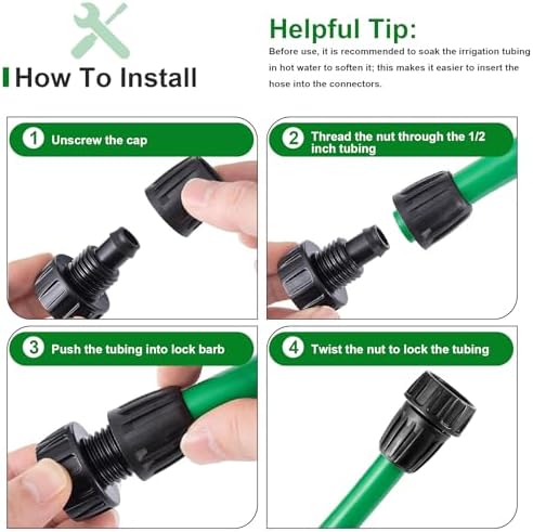 10 Pcs 1/2 Inch Drip Irrigation Tubing to Faucet/Garden Hose Adapter, 3/4" FHT to 1/2" (1/2" ID x0.6-0.65" OD) Drip Irrigation Fittings (1/2" Faucet Adapter 10pcs) - Image 4