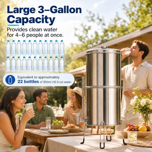 Pureday 3 Gallon Stainless Steel Gravity Water Filter, Meets NSF 42/53/401 - Image 3