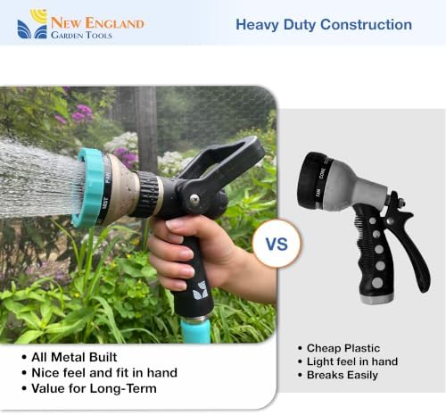 Heavy Duty Metal Fireman’s Hose Nozzle 500003, 10-Pattern Hose Sprayer with Lever Control & Comfort Grip, High Flow Design, by New England Garden Tools, for Watering Plants, Yards, Washing Cars & Pets - Image 5