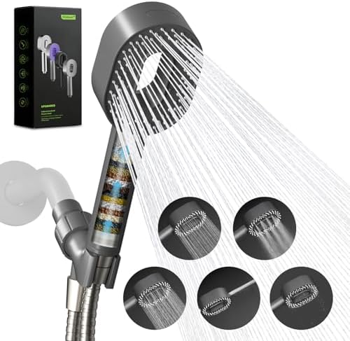 Hibbent Filtered Showerhead with handheld, High Pressure 5 Sprays Shower by Hibbent