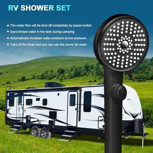 RV Shower Head with Hose, High Pressure 5 Mode Shower head Replacement, Handheld Showerhead for RV/Campers, Travel Trailer for Water Saving, Showerheads Holder and Hose, On Off Switch, Black - Image 2