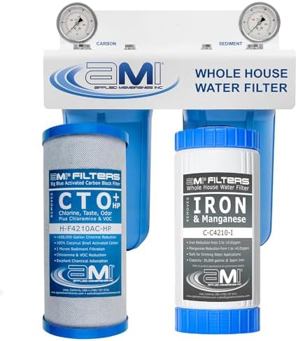 Applied Membranes Inc. 2-Stage Whole-House Water Filter System, 1 Carbon and 1 Iron Filter Cartridge, 4.5x10-Inches by AppliedMembranesInc