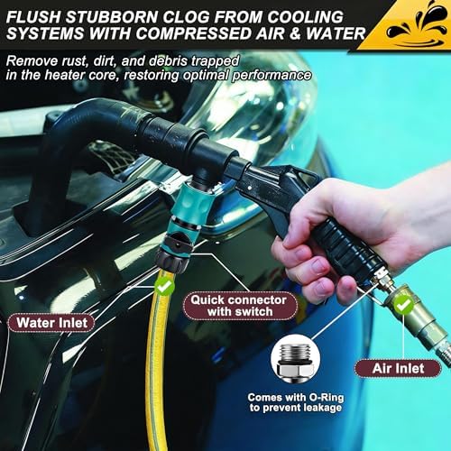 LURKA Coolant System Flush Gun, Lever Action Heater Core Flush Kit with 3/4" & 1/2" Garden Hose Adapters/Shut-Off Valve, Air & Water Combo Radiator Flusher, Nozzles for 5 Sizes of Hoses (19-40mm) - Image 6