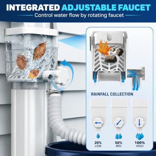 Premium Rain Barrel Downspout Diverter Rain Water Collection System Kit, Gutter Downspout Adapter with Filter, Adjustable Connector Hose, Fits Round & Square Downpipes for Rainwater Harvesting - Image 2